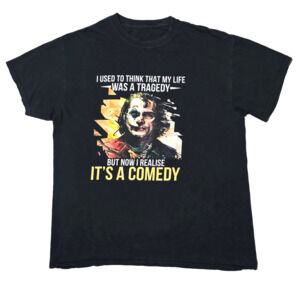 Joker Movie T Shirt Black Graphic Tee "Life Is A Comedy" Men's Size Medium